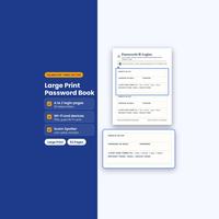 Password organizer cover with large print login and Wi-Fi record forms.