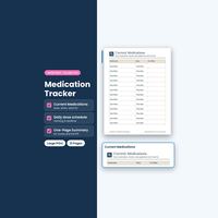 Medication Tracker cover beside a Current Medications form preview.