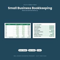 Bookkeeping monthly income and expense table beside a financial summary.