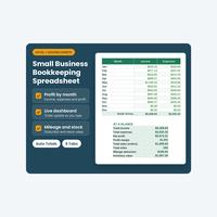 Bookkeeping spreadsheet cover with monthly profit totals and an income and expense table.