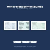 Money management bundle with budget, debt and savings summaries.