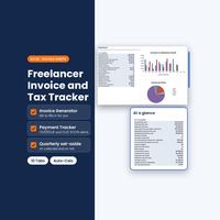 Freelancer Invoice and Tax Tracker cover beside invoice, tax summary and dashboard previews.