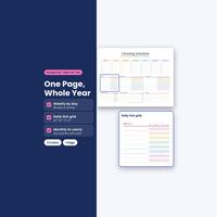Cleaning schedule cover beside a quarterly schedule and daily tick grid.