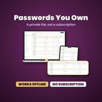 Password manager shown on a desktop monitor, tablet and phone against a purple background.