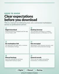 Offline Reseller Business Manager listing graphic: Good To Know, Clear expectations before you download.