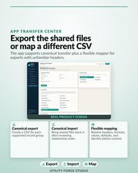 Settings and CSV transfer controls in offline reseller app.