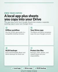 Reseller Business Manager Bundle listing graphic: Own Your Copies, A local app plus Google Sheets templates copied into your Drive.