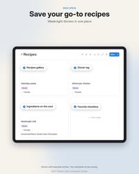 Real Notion recipe collection showing meal type, prep time, favorites, and ingredients.
