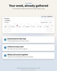 2027 Notion Life Planner: Your week, already gathered. The Dashboard calendar shows this week's events, meals and plans by day, with today highlighted.