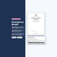 Emergency binder cover beside an emergency contacts form.