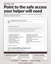Filled sample digital security overview page in black and white with a FILLED SAMPLE caption.