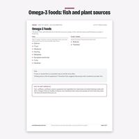 Omega-3 foods page listing fish sources and plant sources