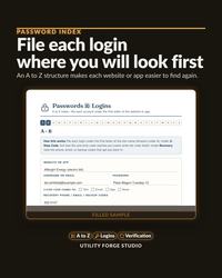 Password and login index page, file each login under A to Z so it is easy to find