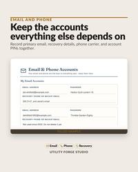 Email and phone accounts page, the recovery information everything else depends on