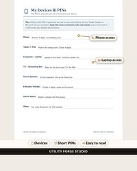 Devices and PINs page shown for recording device passcodes