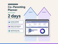 Co-parenting planner displayed on a laptop with a next-exchange countdown and schedule.