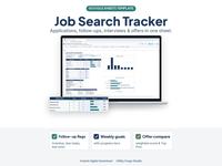 Job search tracker displayed on a laptop with application tables and progress charts.