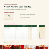 Christmas budget spreadsheet Timeline tab with starter tasks, holiday due dates, Done and Overdue flags, and a Dashboard countdown of 23 days.