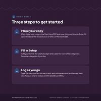 Three home maintenance setup steps covering copying, setup and logging tasks.