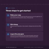 Three tax organizer setup steps covering copying, setup and logging records.