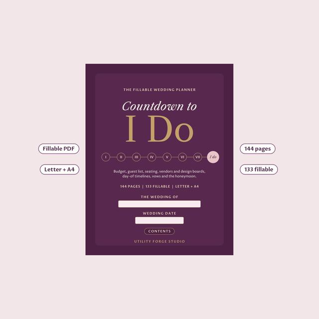 Countdown to I Do wedding binder cover with wedding date fields.