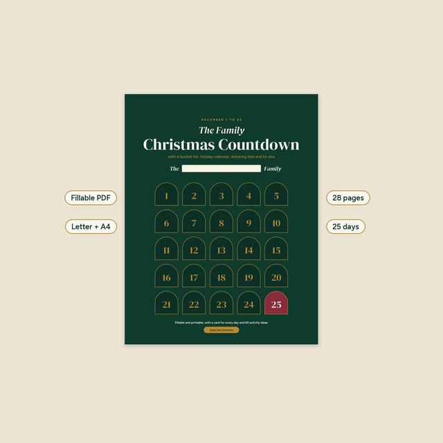 Family Christmas Countdown cover with a numbered advent calendar.