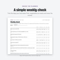 Weekly check page with tick boxes for each day for habits like drinking water first and vegetables at meals