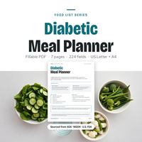 Diabetic Meal Planner worksheet beside a plate of vegetables.