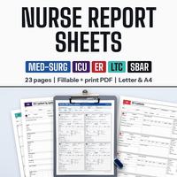 Nurse report sheets on clipboards with patient information tables.