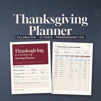 Thanksgiving planner cover beside a day-of cooking schedule.