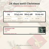 Christmas Tracker countdown dashboard with days remaining, budget, spending and money left, above the People tab in the light theme.