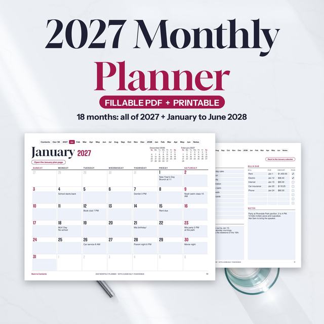 2027 Monthly Planner with January and February calendar pages.