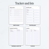Habit tracker, monthly goals, reading and watch list and contacts pages