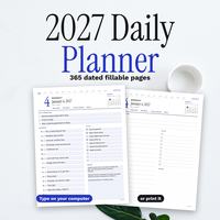 2027 Daily Planner fillable PDF hero: a typed daily page and the printed version