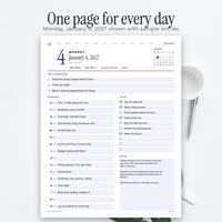 Full daily page for Monday, January 4, 2027 with sample entries