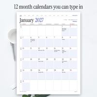 January 2027 month calendar with typed appointments and week numbers