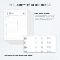 Printed week of daily pages and the page range table for printing