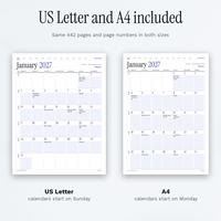 US Letter calendar starting Sunday and A4 calendar starting Monday