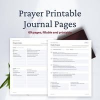 Prayer journal cover beside a daily prayer writing page.