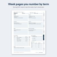 Undated week page numbered by term with due this week and study plan