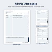 Course work pages: Cornell notes, assignment breakdown, key concepts