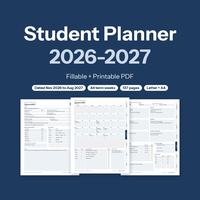 Student Planner 2026-2027 fillable and printable PDF hero with class profile, January month and week pages