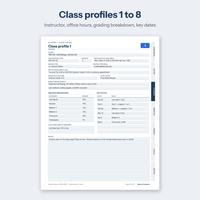 Class profile page with instructor, office hours, grading breakdown and key dates