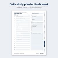 Undated daily study plan for finals week