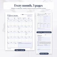 Monthly weigh in calendar, weekly check ins with measurements and a monthly review