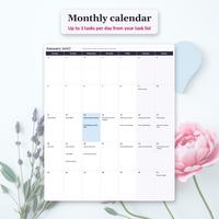 Life planner spreadsheet monthly calendar for January 2027 with up to three tasks shown on each day and today highlighted.