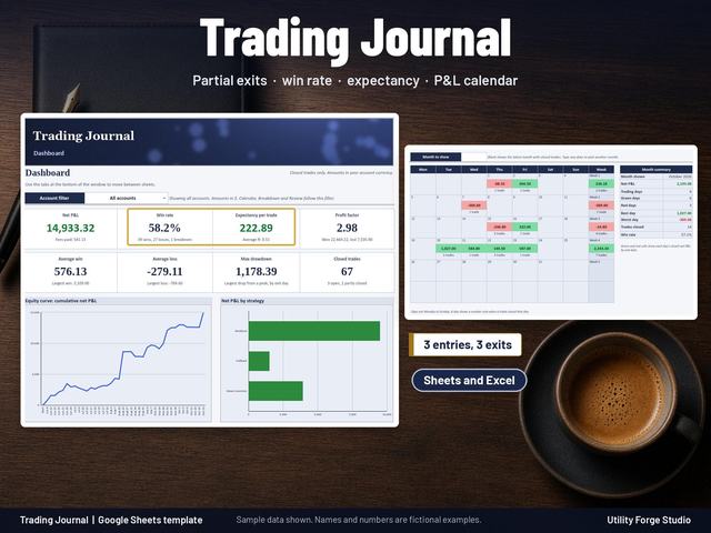 Trading Journal Spreadsheet, main preview