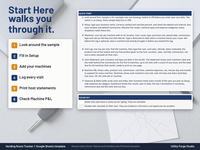 Start Here tab with Sample data: quick start steps and color key, beside a six step summary for setting up a route.