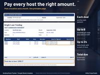 Host Statement tab with Sample data: pick a location and month to get one printable page with each machine's deal, how the commission is figured and the total due to the host.