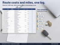 Expenses & Miles tab with Sample data: route costs and miles in one log, with categories such as fuel, repairs, supplies, insurance and storage.
